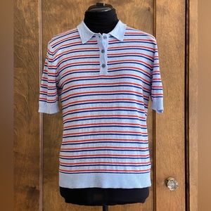 Kule The Vivienne Polo Collar shirt stripe knit top size small blue & red